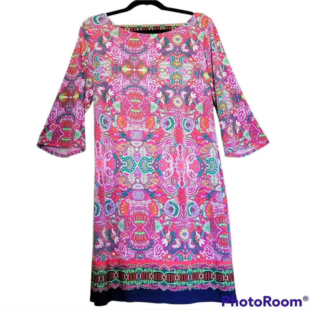 LAUNDRY by SHELLI SEGAL Multi-Color Vibrant Pattern Floral Pull On Dress *sz S*